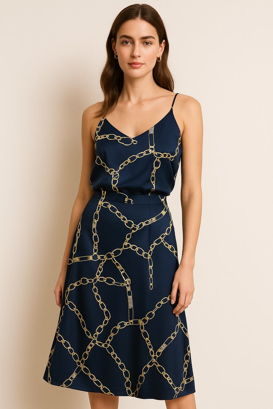 Banana Republic NWT Chain Print Satin‎ Tank & Midi Skirt Set Old Money Chic